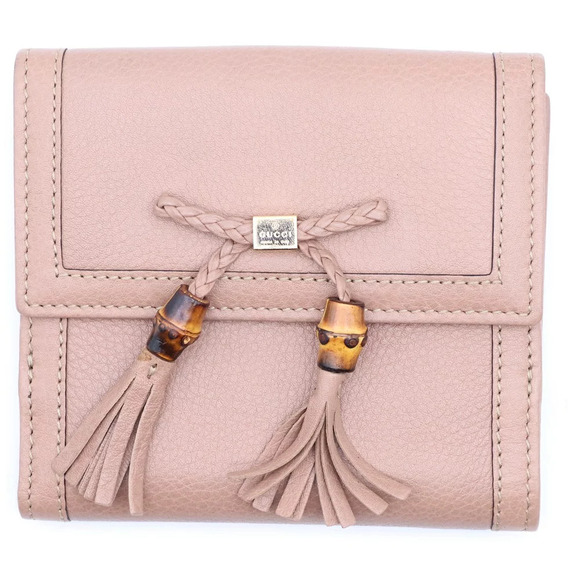 Gucci Handbags - GUCCI Bamboo Leather Compact Bi fold Wallet Beige